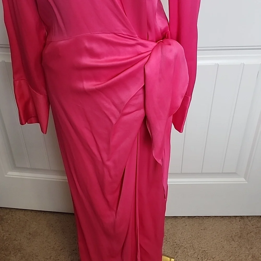 Zara Hot Pink Long Sleeve Wrap Dress